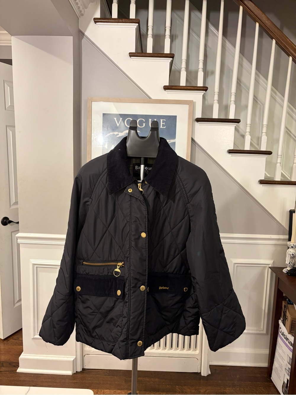 Barbour Black Quilted Puffer Jacket with Gold Hardware
